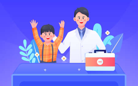 Cartoon doctor medical child cold fever health insurance vector illustrationのイラスト素材