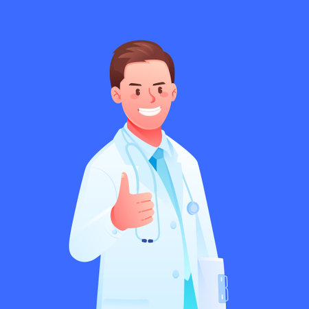 Cartoon hospital doctor in white coat thumbs upのイラスト素材