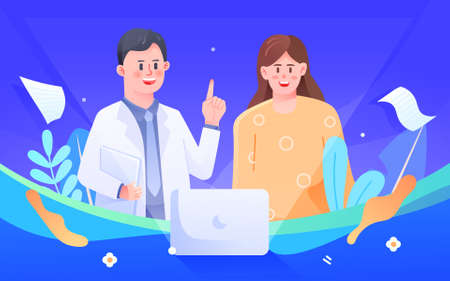Doctor treating disease medical health insurance plan customized vector illustration