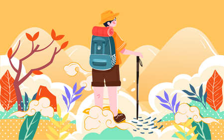 Double Ninth Festival Characters Climbing Mountain Climbing Illustration Autumn Outing Hiking Mountaineering Poster Chinese translation: Double Ninth Festivalのイラスト素材