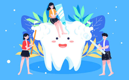International Love Tooth Day Brushing Illustration Dental Health Oral Cleaning Poster