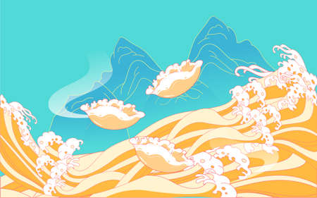 eating dumplings illustration at winter solstice, solar terms spring festivalのイラスト素材