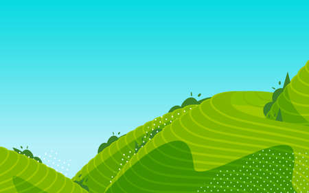 Terraced fields landscape rural pastoral illustration farmland tea garden harvest season posterのイラスト素材