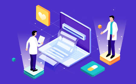 Artificial intelligence technology medical illustration online diagnosis consultation doctor posterのイラスト素材