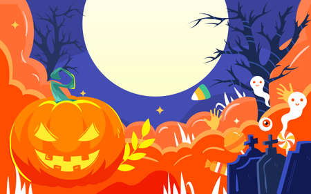Halloween festival celebration illustration night pumpkin lantern fantasy posterのイラスト素材