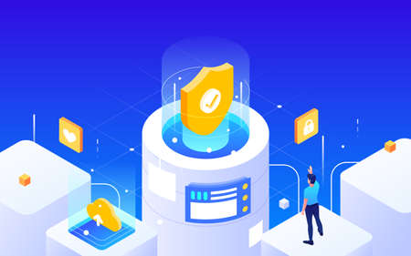 Protect network security technology technology illustration e-commerce financial posterのイラスト素材