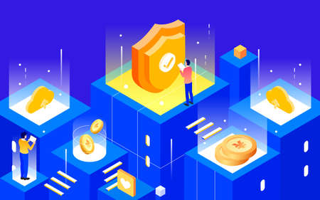 Protection financial security  technology illustration e-commerce isometric posterのイラスト素材