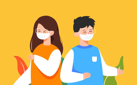 Characters Fighting Virus Illustration Crowd Gathering Epidemic Safety and Health Posterのイラスト素材