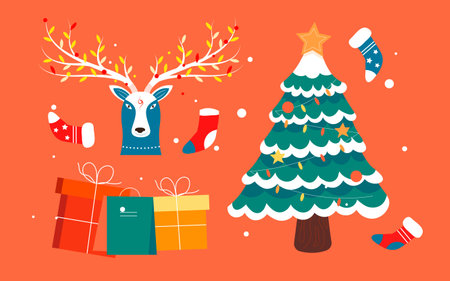Christmas elk illustration winter eve christmas gift decoration posterのイラスト素材