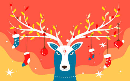 Christmas elk illustration winter eve christmas gift decoration posterのイラスト素材