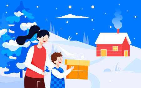 Winter snow scene solar terms illustration winter character outdoor event posterのイラスト素材
