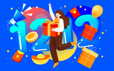 Online shopping e-commerce shopping festival illustration double twelve gift box promotion posterのイラスト素材