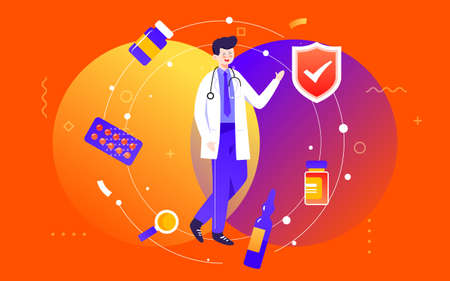 Medical health technology illustration doctor guarding safety disease prevention posterのイラスト素材