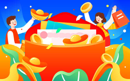 Red envelope lucky draw wealth promotion prize illustration financial background posterのイラスト素材