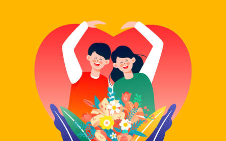 Thanksgiving couple characters illustrationのイラスト素材