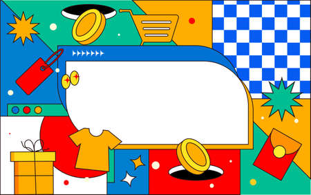 Acid online shopping linear symbol event poster e-commerce shopping promotion illustrationのイラスト素材