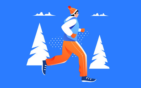 Winter character running sport illustration athlete training marathon posterのイラスト素材