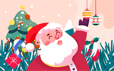 Christmas santa claus giving gifts illustration christmas tree background posterのイラスト素材