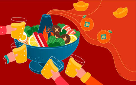 Spring Festival New Yearâs Eve Dinner Dinner Illustration New Yearâs Eve Festive Hot Pot Food Posterのイラスト素材