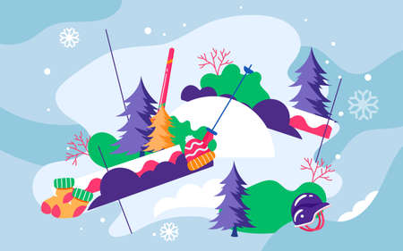 Beijing winter sport games poster, winter character sports ski fitness illustrationのイラスト素材