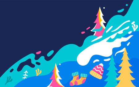 Winter skiing character illustration, winter athlete exercise fitness posterのイラスト素材