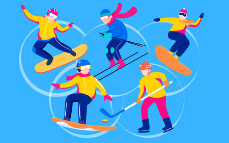 Winter sports outdoor character illustration , beijing winter sport game posterのイラスト素材