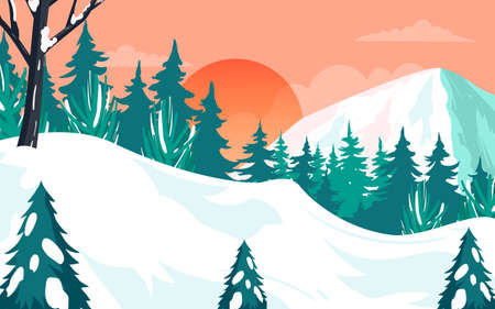 Winter kids outdoor activities illustration winter kids skiing posterのイラスト素材