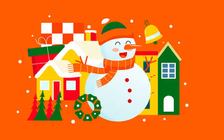 Christmas gift illustration winter heavy snow winter solstice snowman outdoor posterのイラスト素材