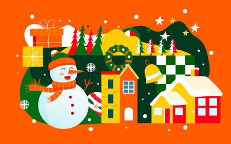 Christmas gift illustration winter heavy snow winter solstice snowman outdoor posterのイラスト素材