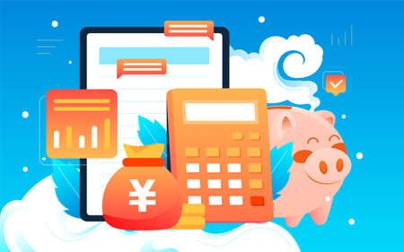 Financial wealth management illustration character piggy bank savings business wealth posterのイラスト素材