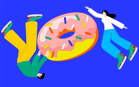 Food festival character poster healthy fast food food drink donut illustration