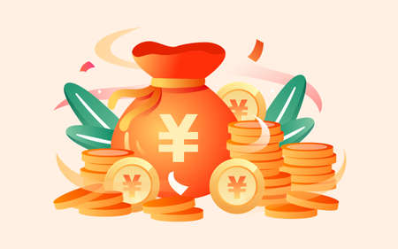 Internet financial wealth management lucky bag illustration character draw posterのイラスト素材