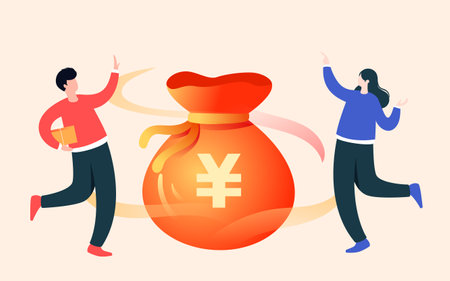 Internet financial wealth management lucky bag illustration character draw posterのイラスト素材