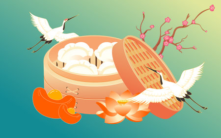 Winter solstice eating dumplings national tide illustration spring festival food catering event posterのイラスト素材