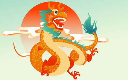 dragons look up traditional culture illustration, Spring Festival national tide event posterのイラスト素材