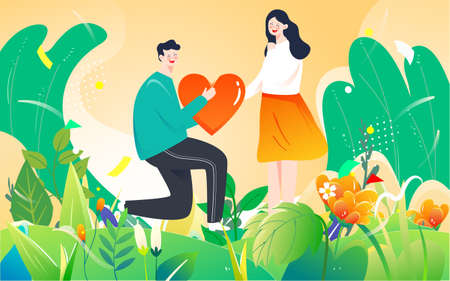 Valentine's Day Couple Romantic Proposal Illustration Spring Lovers Dating Posterのイラスト素材