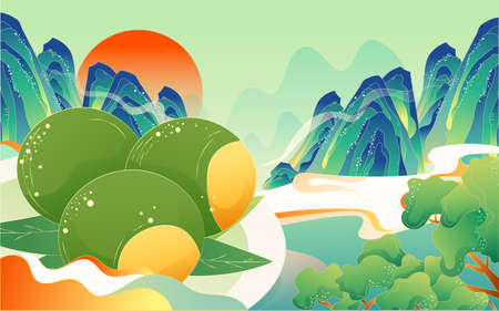 Qingming Festival National Tide Illustration Spring Cold Food Festival Youth League Food Scenery Posterのイラスト素材