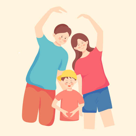 family heart illustration family portrait health insurance happy life posterのイラスト素材