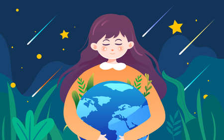 Earth Hour, low carbon environmental protection, earth day, public welfare illustrationのイラスト素材