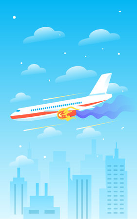 Airplane flying high in the sky with accident, vector illustrationのイラスト素材