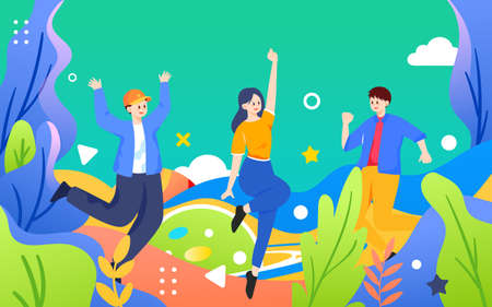 May 4th Youth Day, young people are jumping, vector illustrationのイラスト素材