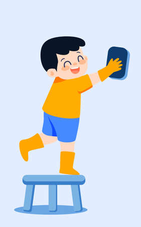 May 1st Labor Day child cleaning glass illustration hard labor glorious posterのイラスト素材