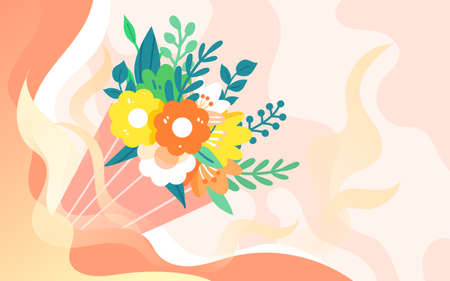 Mother's day mother holding flowers, vector illustrationのイラスト素材