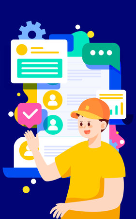 Business people are preparing resumes with various data in the background, vector illustrationのイラスト素材