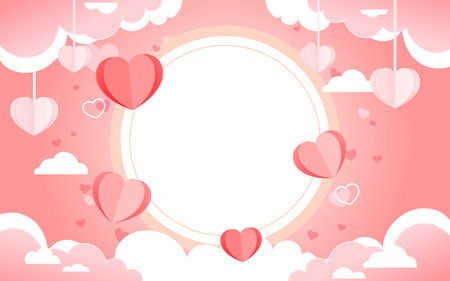 Valentine hearts with trees and plants in the background, vector illustrationのイラスト素材