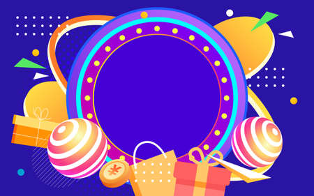 618 shopping festival background, stage set, big sale abstract colorful background, vector illustrationのイラスト素材