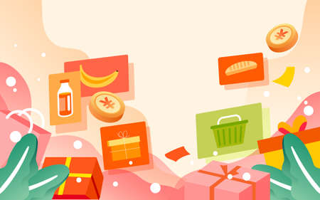 E-commerce shopping, boy holding gift box to buy goods, vector illustrationのイラスト素材