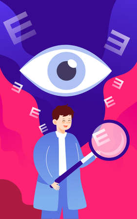 Doctors testing eyesight on national eye day, world vision day, vector illustrationのイラスト素材