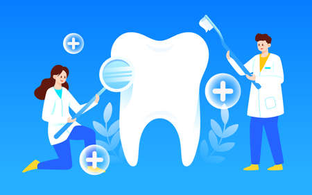 Doctor examining patient's mouth, International Day of Love Teeth, vector illustrationのイラスト素材