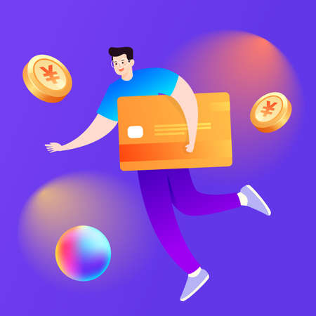People financial management with red envelopes and gold coins in the background, vector illustrationのイラスト素材